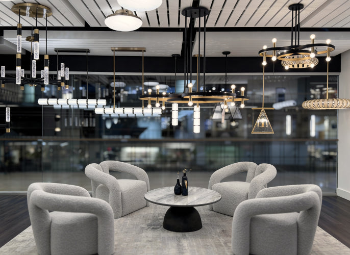 Modern interior with gray chairs and a round table in a stylish room.