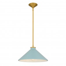Bradbury 1-Light Brushed Gold Pendant Light with Light Blue Shade Bradbury 1-Light Brushed Gold Pendant Light with Light Blue Shade